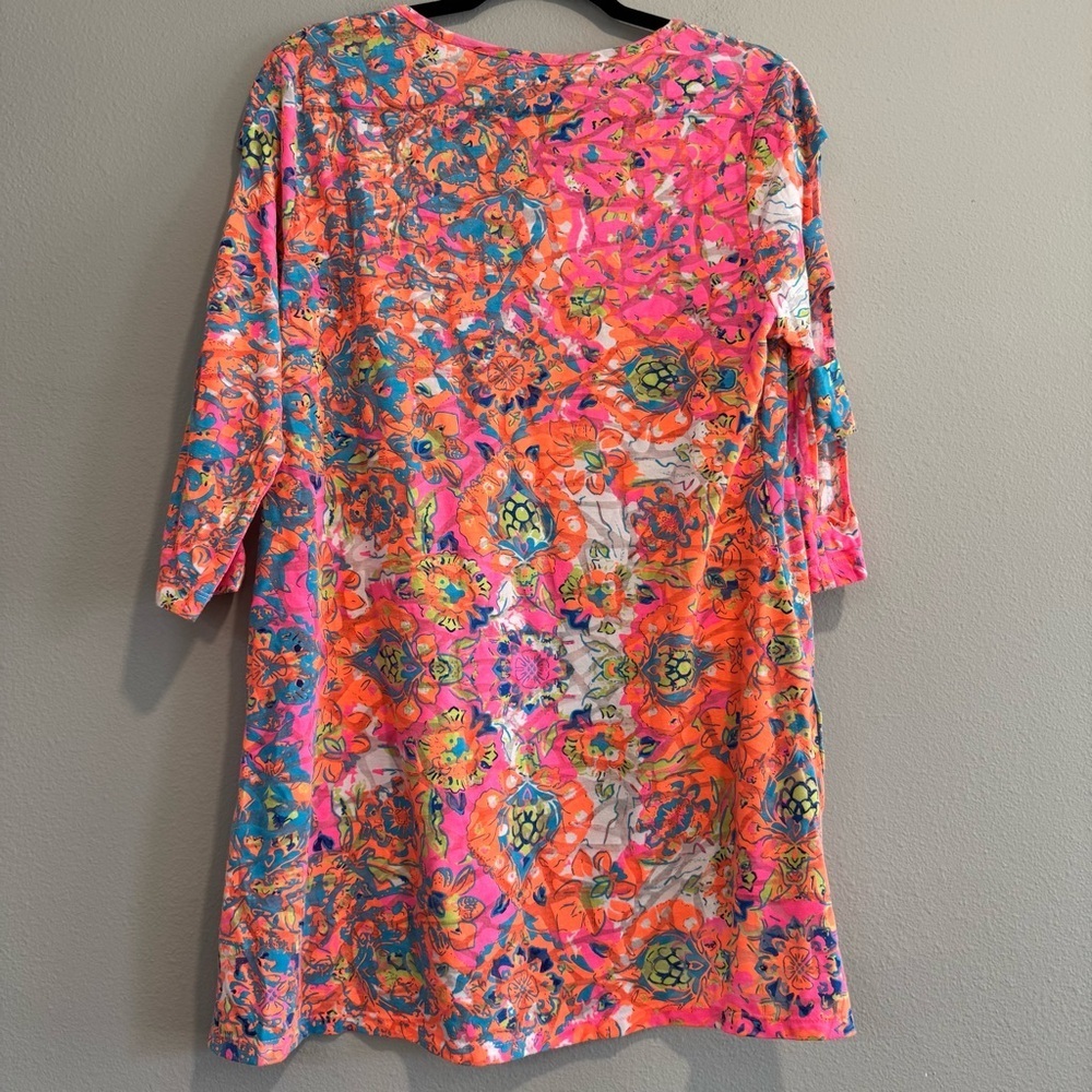 Lulu B Vibrant Floral Tunic Top 3/4 Sleeves Lightweight Relaxed Fit Beach S - Picture 2 of 7